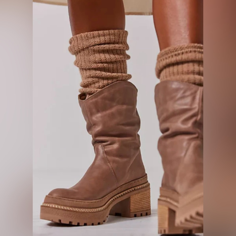 Free People Tan Ankle Boots with Chunky Heel